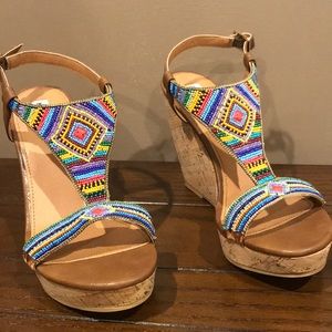 Beaded wedge sandals